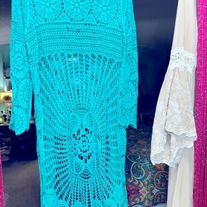 High low macrame teal blouse